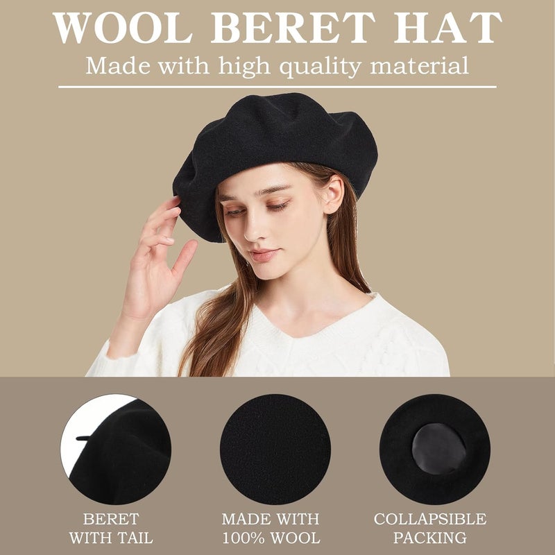recapitula XXL 100% Wool French White Beret Hats for Women Man Painter hat Classic Painter's Hat Girl Solid Color Classic - Image 5